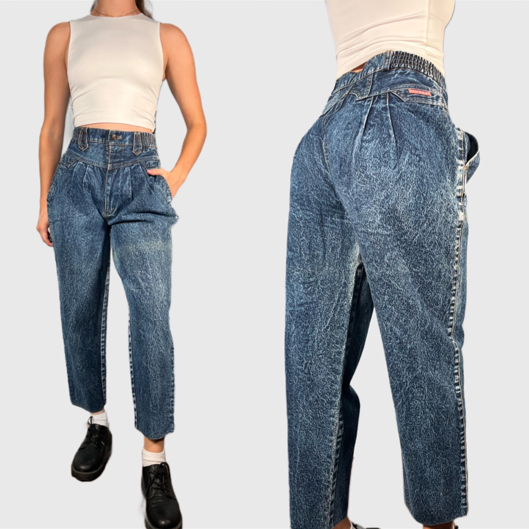 【Mused】 Heart Bleach Jeans - Blue Vintage 80s Acid Wash Jeans, 1980s Blue High Rise Denim - Etsy