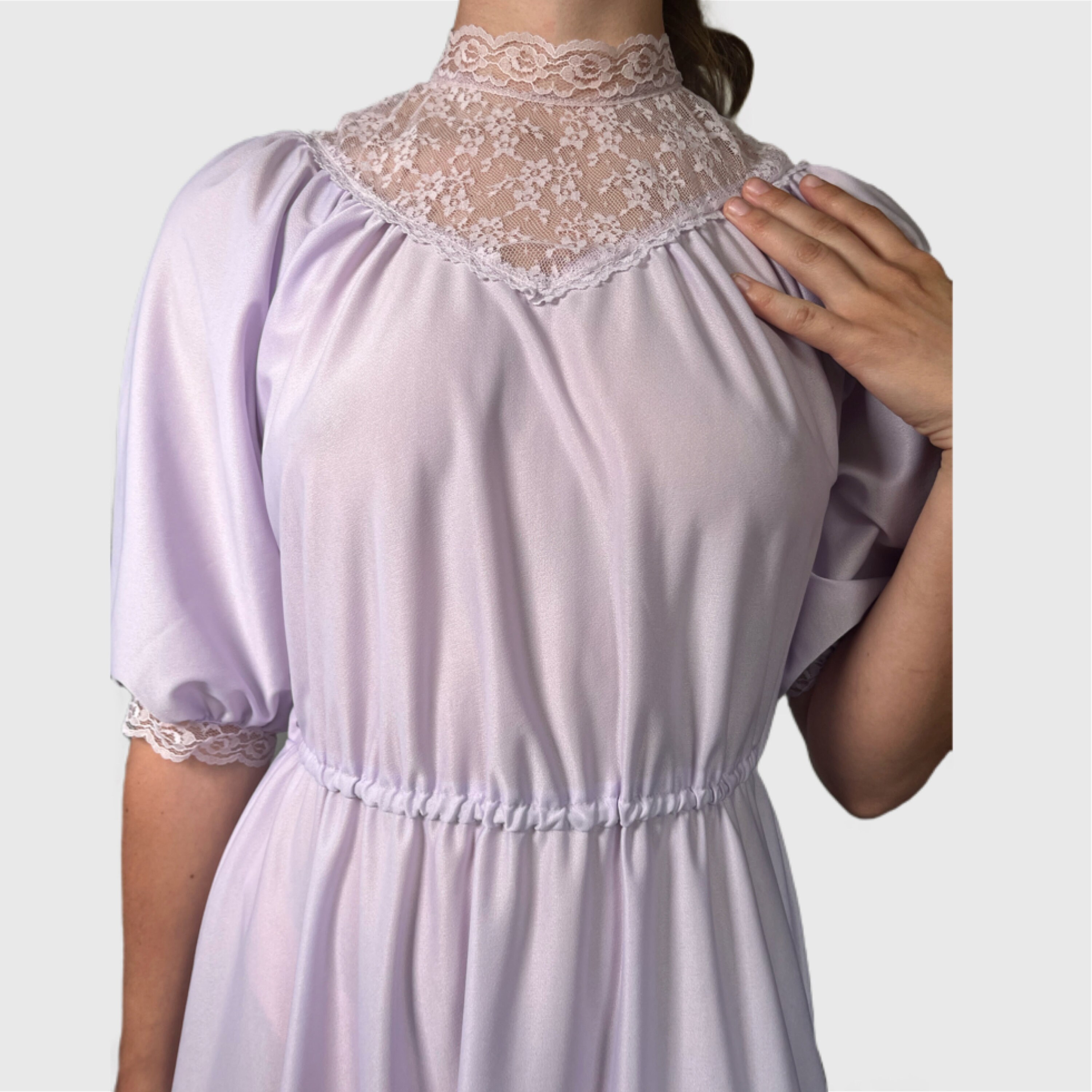 70’s Pastel Purple Checkered Long Sleeve Dress by  Made Especially for you by Jeanette main image 0