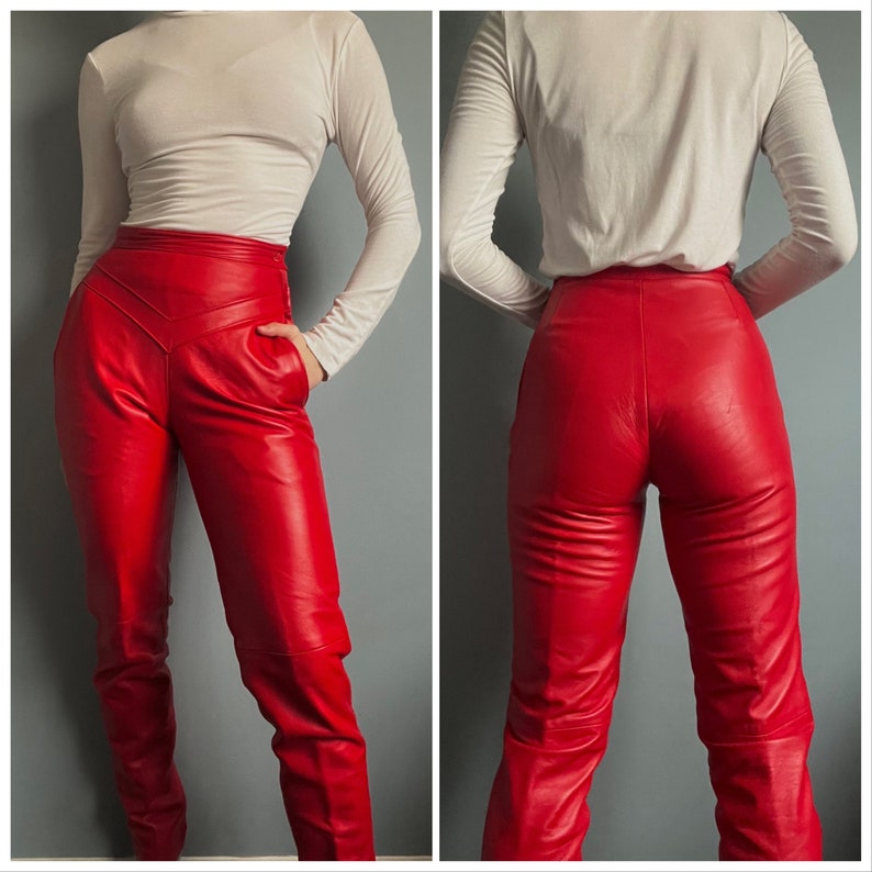 Vintage 90s Red Leather Pants Size 4 