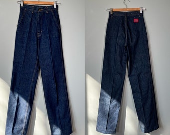 Vintage 70s Blue Jeans, 1970s Dark Denim Big Blue High Rise Jeans