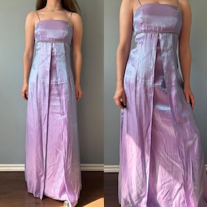 Vintage 90s Prom Dress, 1990s Purple Empire Waist Formal Gown