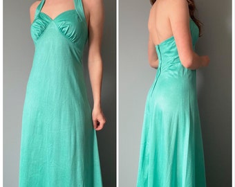 Robe Halter vintage des années 80, robe de bal des années 1980, petite robe turquoise