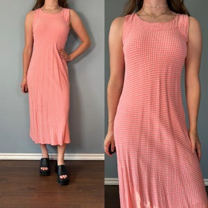 Vintage 90er Jahre Pinkes Kleid, 90er Jahre Polkadot Sommer Slip Midi Kleid