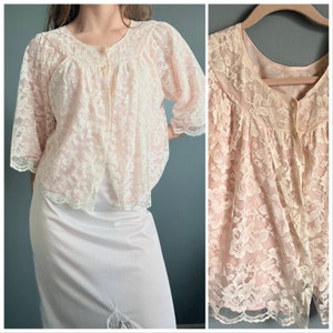 Vintage 60s Pink Lace Shrug, Women's Small Lingerie Shrug