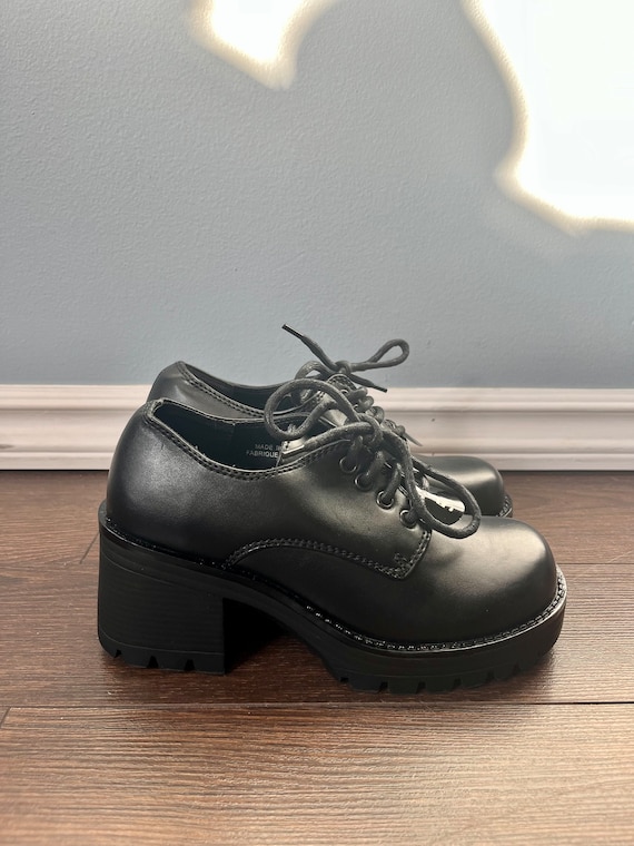 Vintage 90s Chunky Heels, 1990s Black Dark Academ… - image 3