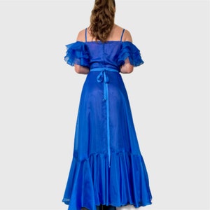 robe de bal vintage des années 70, robe formelle à volants bleu des années 1970 image 8