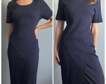 Robe vintage bleu foncé des années 80