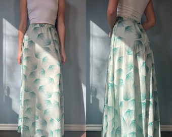 Vintage 90s Maxi Skirt, 1990s Green Patterned Long Summer Fairy Skirt