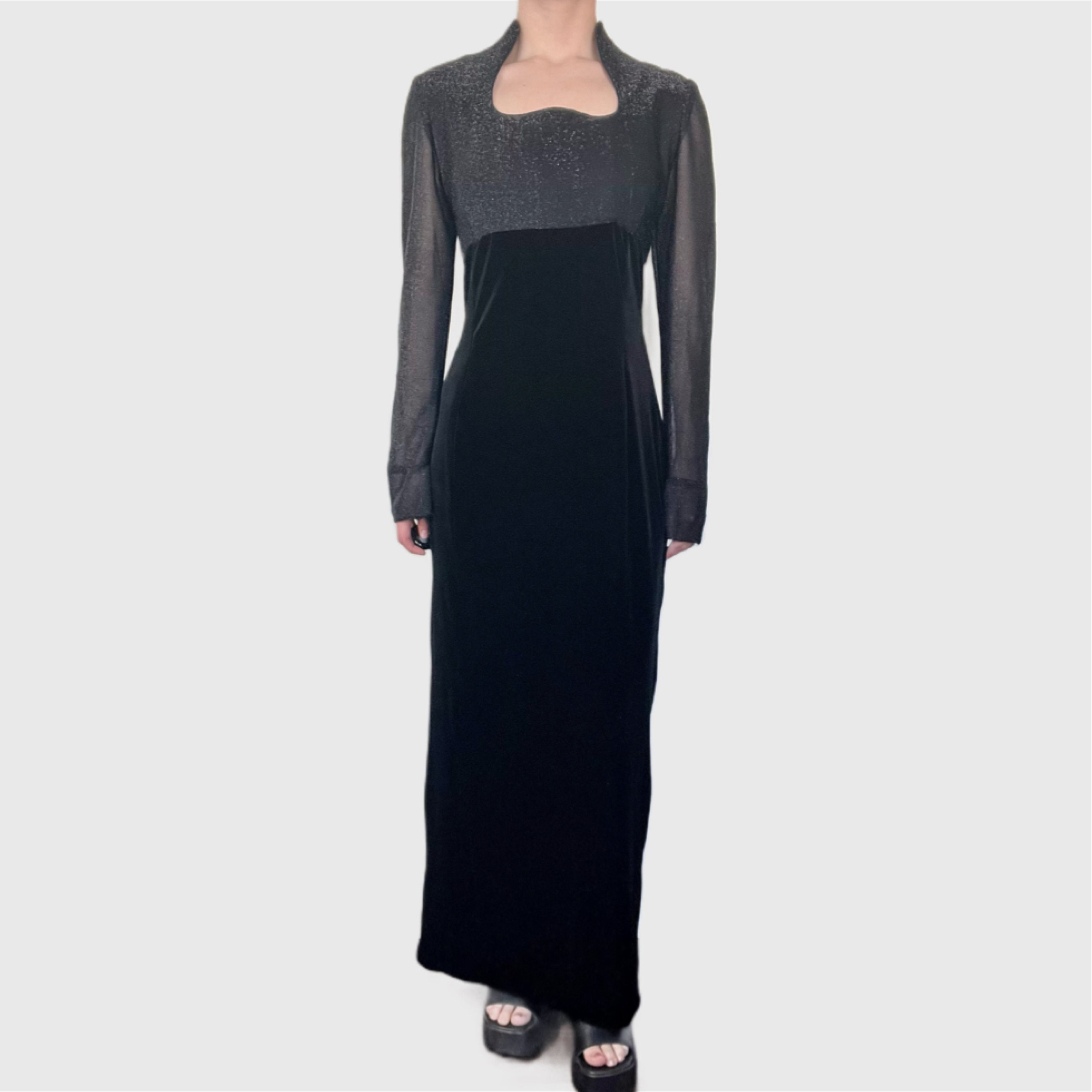 Vintage 90s Velvet Dress, 1990s Black Long Sleeve Velour Gown - Etsy
