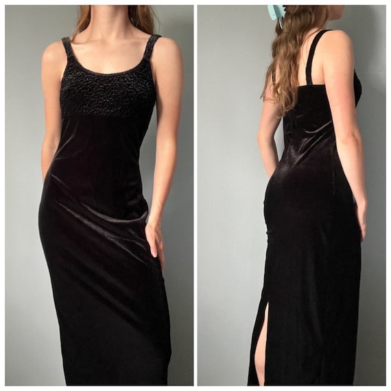 Vintage 90s Black Velvet Dress 1990s 