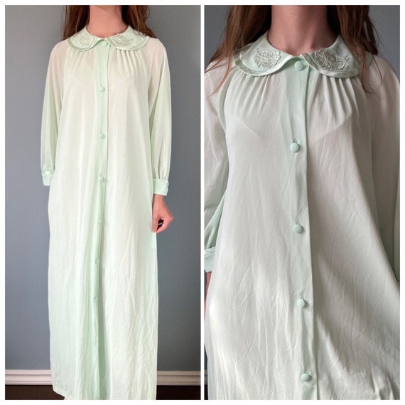 Vintage 70s Green Nightgown, 1970s Light Green Ni… - image 1