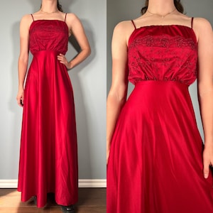 Vintage 70s Red Dress, 1970s Summer Long Maxi Gown