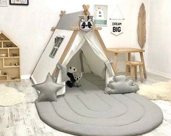 Kid Play tent | White and Grey | Size (LxWxH): 108x105x108 cm (42.5&quot;x42.5&quot;x41.3&quot;)