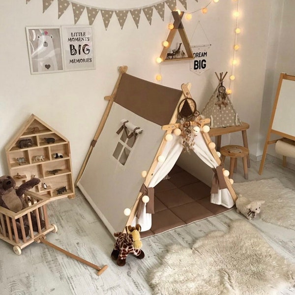 Kids Adventure Teepee Tent for Woodland Nursery and Toddler Playroom, Indoor and Outdoor Playhouse