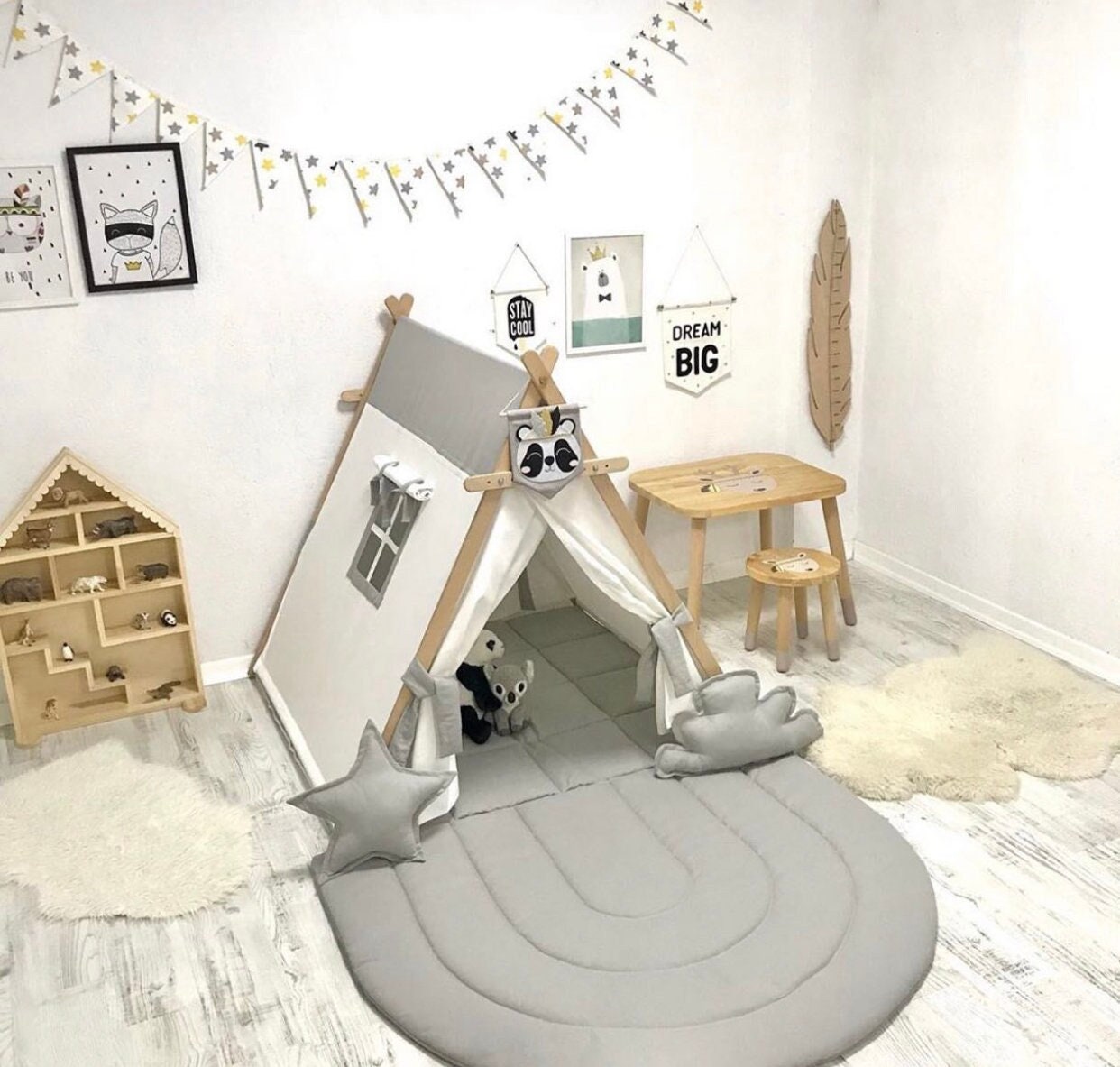 Kid Play Tent White and Grey Tipi Canvas Child Tent Etsy Canada