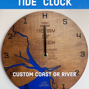 Tide Clock - Customised Bespoke Personalised Coast or River Design - Wall mounted Decor - Wooden Tidal Retro Wall Clock - Silent  Mechanism