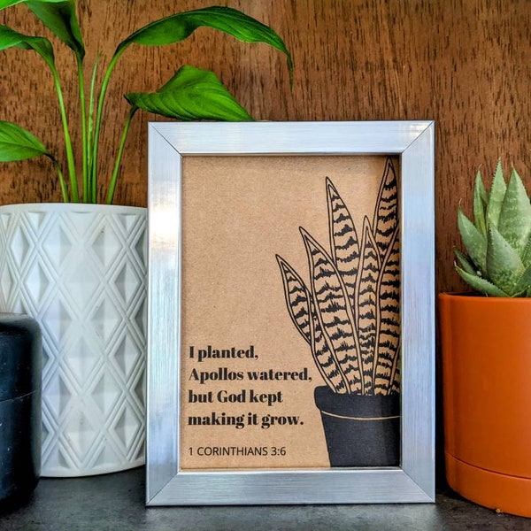 God Made it Grow | 5x7 Art Card | Greeting Card | Snake Plant | Scripture Art | House Warming Gift | Couple Gift | Plant Lady