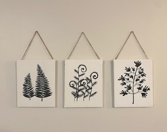 Hand Painted 3 Picture Nature Print / Canvas Picture / Black and White Picture