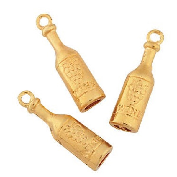 Gold Wine Bottle Charms, Set of 5 - DIY Jewelry Making Craft Supplies for Wine Glass Decor, Bracelets and More