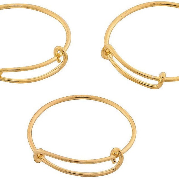 Goldtone Expanding Bangle Charm Rings, Set of 6 - Adjustable to Fit 4 - 10 ring size - DIY Ring Jewelry