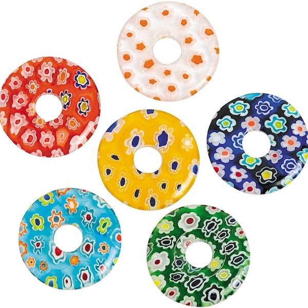 Multi Colored Millefiori Donut Beads, 20mm with 2mm Hole - Glass, Jewelry Making Supplies