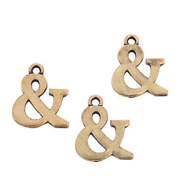 5 Goldtone Bronze Ampersand Charms, 15 mm Size - DIY Jewelry Making Craft Supplies