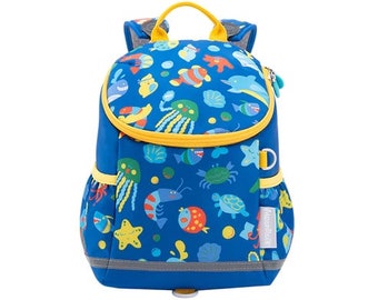 Mochila de protección antimicrobiana para la columna vertebral infantil MoonRock - Ocean Party - Azul (S)