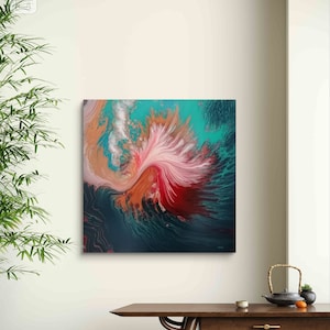 Rising sun - Original acrylic painting, abstract fluid wall art on 40x40cm stretched canvas, resin coated