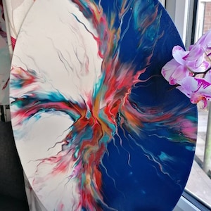 Oval - Original acrylic pour painting, fluid abstract art on an oval stretched canvas