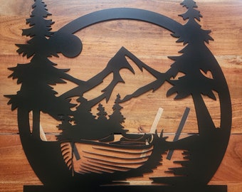 Custom Name Sign | Metal Sign | Welcome Sign | Outdoor Design | Custom Sign | Boat | Pine Trees |
