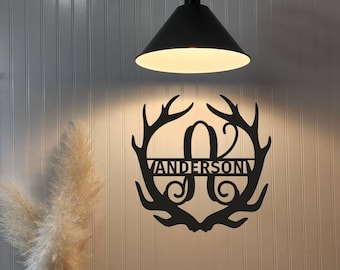 Antler Monogram Wall Decor | Metal Wall Art | Metal Wall Sign | Custom Metal Sign | Gift Idea | Family Name Sign