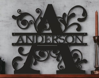 Signo de metal personalizado / Decoración de pared con monograma / Arte personalizado / Signo de apellido / Arte de pared de metal / Idea de regalo