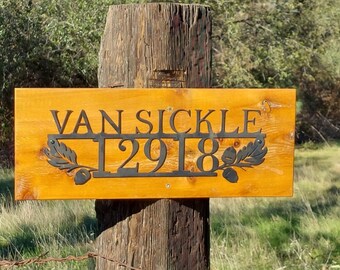 Horizontal Address Sign |  Custom Metal Sign | Leaf and Acorn Sign | Metal Sign | Family Name Sign | House Numbers| Gift Idea