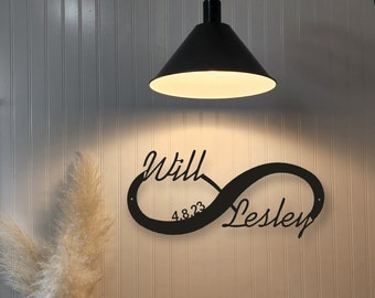 Personalized Wedding Gift Idea | Infinity Metal Sign | Names |Anniversary | Wedding Date Sign | Newly Wed Gift| Bridal Shower Gift