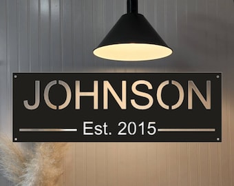 Letrero de metal personalizado, letrero de metal personalizado, letreros de metal personalizados, letreros para exteriores, letrero de metal con apellido, letrero de metal con apellido, est. Firmar