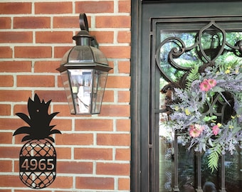 Signo de dirección de piña / Decoración de piña / Números de casa / Signo de metal /