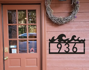 Horizontal Wave Address Sign | Beach Style | House Numbers | Horizontal | Ocean Decoration | Beach Decor |