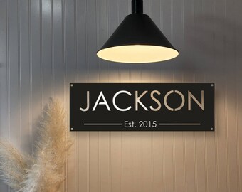 Letrero de metal personalizado, letrero de metal personalizado, letreros de metal personalizados, letreros para exteriores, letrero de metal con apellido, letrero de metal con apellido, est. Firmar