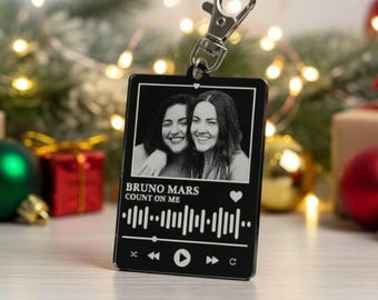 Personalised Sister Gift Keyring | Black Acrylic Photo & Song, UV Laser Engraved