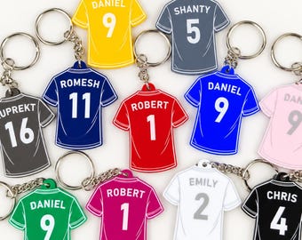 Personalised Football Shirt Keyring – Custom Name & Number - Acrylic Name Keychain