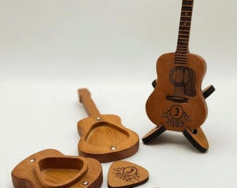 Custom Engraved Wooden Guitar Pick Box: Gift for Musicians