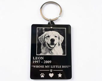 Personalised Pet Photo Memorial Keychain | Engraved Black Acrylic Dog Keepsake