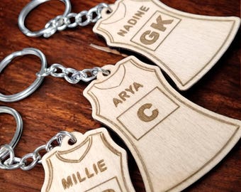 Personalised Netball Keyring, Any Name Any Position Netball shirt, Netball team keyrings, Personalised Netball Gifts, Party Favours