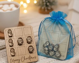 Personalised Christmas Favour Game | Noughts and Crosses Table Decorations | Mini Games for Xmas