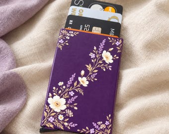 Floral Pop-Up Card Holder, 3D Textured Metal Wallet