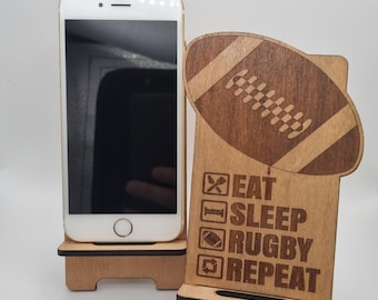 Rugby Wooden Phone Stand: Laser Cut Desk Organizer