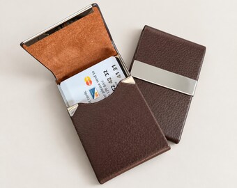Personalised Faux Leather  Card Holder – Metal and Leather Wallet