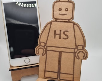Personalised Brick man Phone Stand: Building Block Inspired Mobile Holder