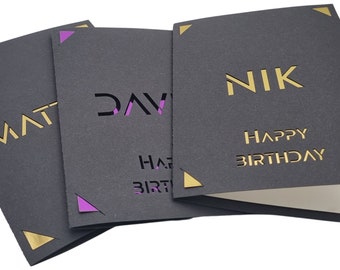 Personalised Birthday Card for Dad, Son, Grandson | Handmade Laser Cut Mirror Name | Custom Colour Keepsake