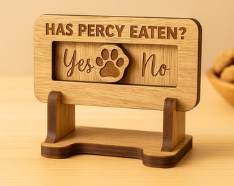 Personalised Dog Feeding Tracker: Walnut Veneer Magnet or Stand